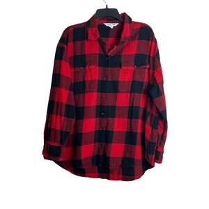 Old Navy XL Red Black Buffalo Plaid Flannel Top Shirt Women's Boyfriend